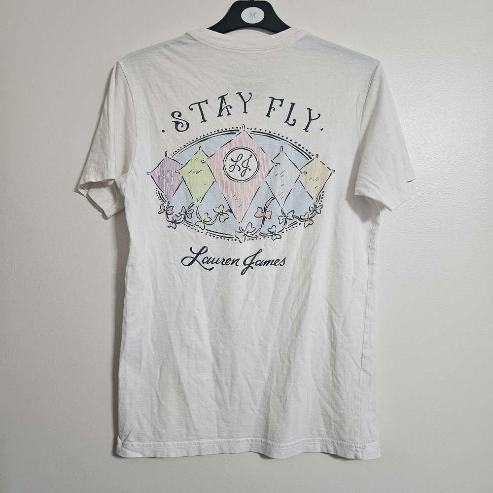 Lauren James Stay Fly Kite Graphic T Shirt Front Pocket Size XS soft cotton top